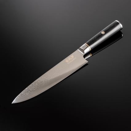 Gudaro - AKIRO damasko plieno šefo peilis 8, sudarytas iš 67 sluoksnių, ašmenų ilgis 20 cm, juodas