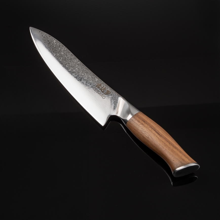 Gudaro - Damasko plieno šefinis peilis TAKUMI 8, 67 sluoksnių, ilgis 20 cm, riešutmedis