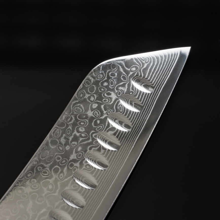 Gudaro - Damaško plieno Santoku virtuvinis peilis TAKUMI 7, 67 plieno sluoksnių, ilgis 17,5 cm, riešutmedis