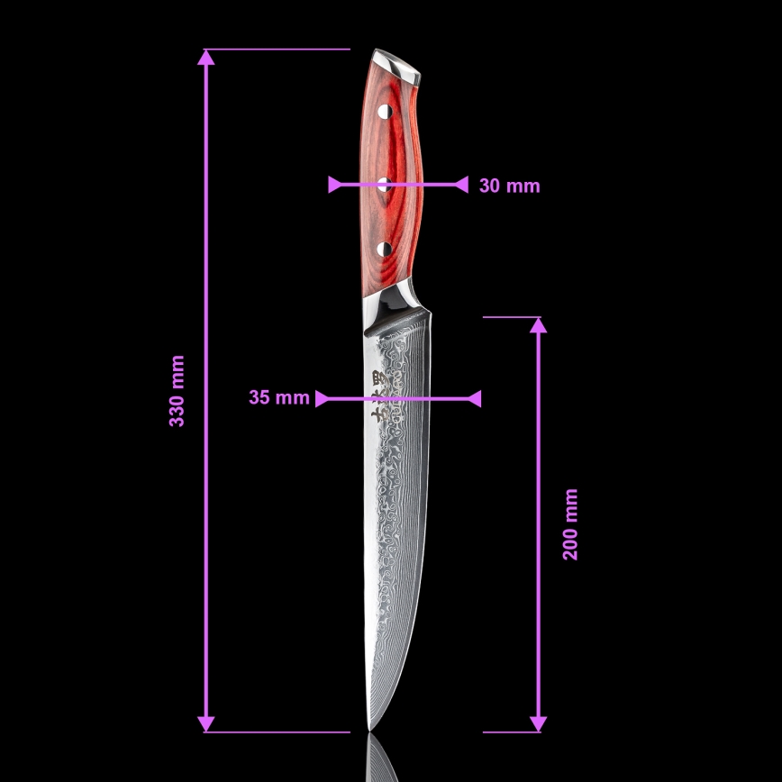 Gudaro - Damasko porcijavimo peilis KENSHO 8, 67 sluoksnių plieno, ilgis 20 cm