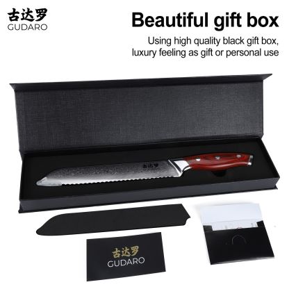 Gudaro - Damasko plieno duonos peilis KENSHO 8, 67 plieno sluoksnių, ilgis 20 cm