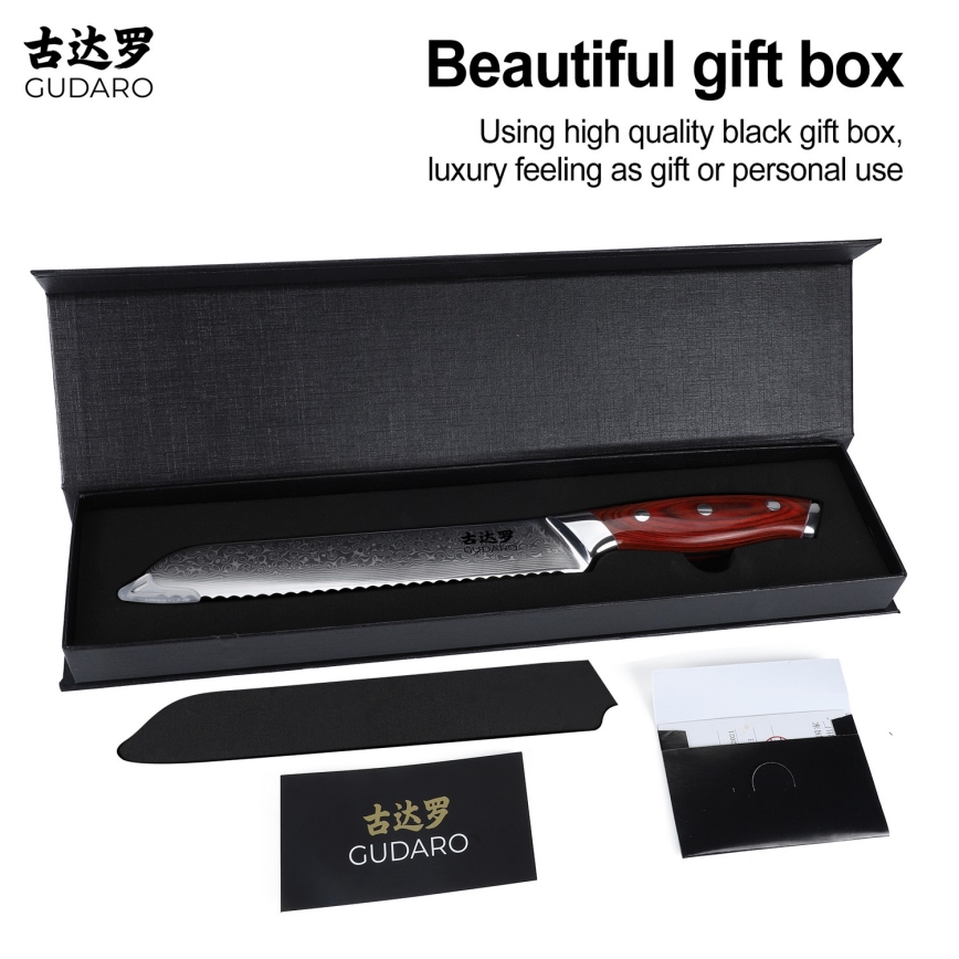 Gudaro - Damasko plieno duonos peilis KENSHO 8, 67 plieno sluoksnių, ilgis 20 cm