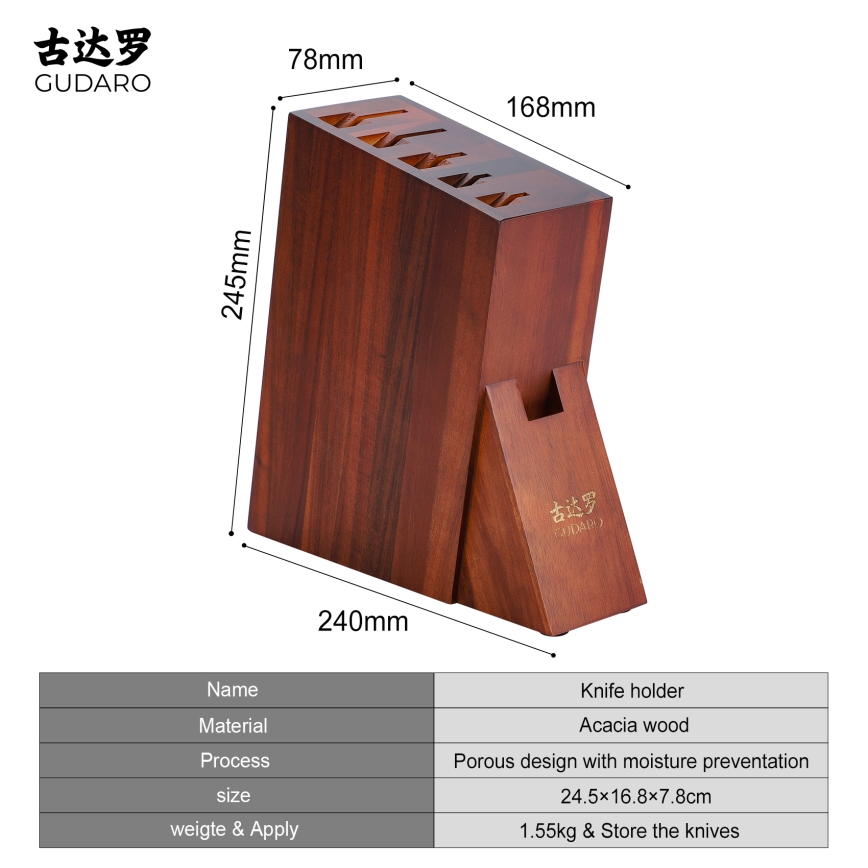 Gudaro - Peilių stovas 25x25x10 cm AKIRA akacija