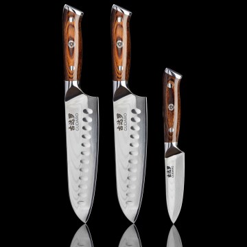 Gudaro - RINKINYS 2x damasko plieno Santoku virtuvinis peilis FENG 7,5