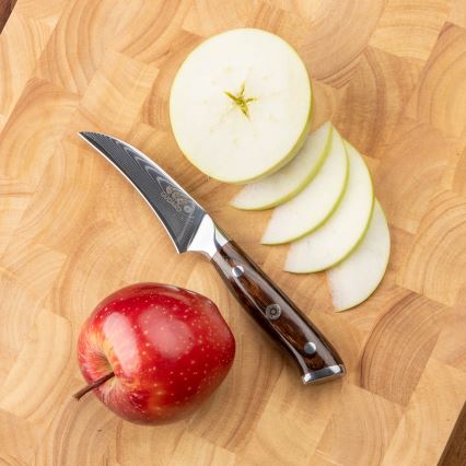 Gudaro - RINKINYS 1x damaskinis šefinis peilis FENG 8, 67 sluoksnių plieno, ilgis 20 cm + 1x damaskinis Santoku virtuvinis peilis FENG 7,5, 67 sluoksnių plieno, ilgis 18 cm + 1x NEMOKAMAI damaskinis vaisių peilis FENG 3,5, 67 sluoksnių plieno, ilg