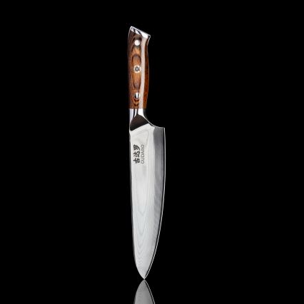 Gudaro - RINKINYS 1x damaskinis šefinis peilis FENG 8, 67 sluoksnių plieno, ilgis 20 cm + 1x damaskinis Santoku virtuvinis peilis FENG 7,5, 67 sluoksnių plieno, ilgis 18 cm + 1x NEMOKAMAI damaskinis vaisių peilis FENG 3,5, 67 sluoksnių plieno, ilg