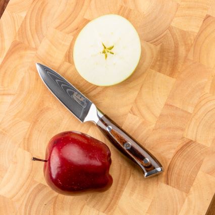 Gudaro - RINKINYS 1x damasko plieno šefo peilis FENG 8, 67 sluoksnių plieno, ašmenų ilgis 20 cm + 1x damasko plieno Santoku virtuvinis peilis FENG 7,5, 67 sluoksnių plieno, ašmenų ilgis 18 cm + 1x NEMOKAMAI damasko plieno virtuvinis peilis FENG 3,5