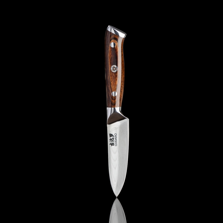 Gudaro - RINKINYS 1x damasko plieno šefo peilis FENG 8, 67 sluoksnių plieno, ašmenų ilgis 20 cm + 1x damasko plieno Santoku virtuvinis peilis FENG 7,5, 67 sluoksnių plieno, ašmenų ilgis 18 cm + 1x NEMOKAMAI damasko plieno virtuvinis peilis FENG 3,5