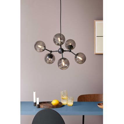 Halo Design 738823 - Pakabinamas šviestuvas ATOM 6xG9/28W/230V skersmuo 57 cm juoda/dūminė juoda