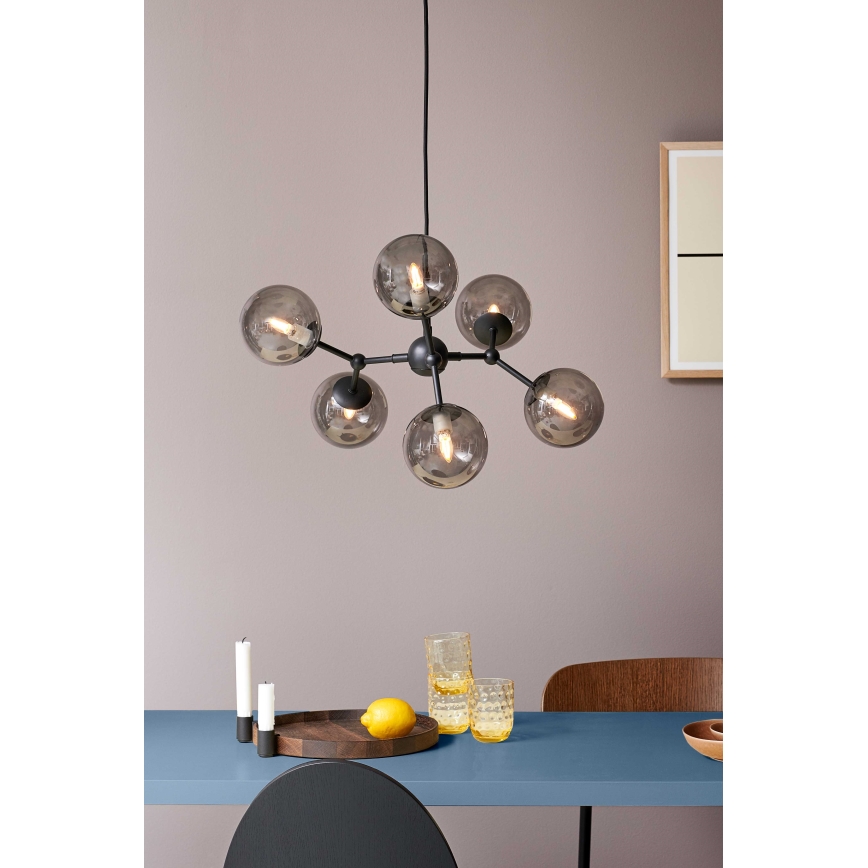 Halo Design 738823 - Pakabinamas šviestuvas ATOM 6xG9/28W/230V skersmuo 57 cm juoda/dūminė juoda
