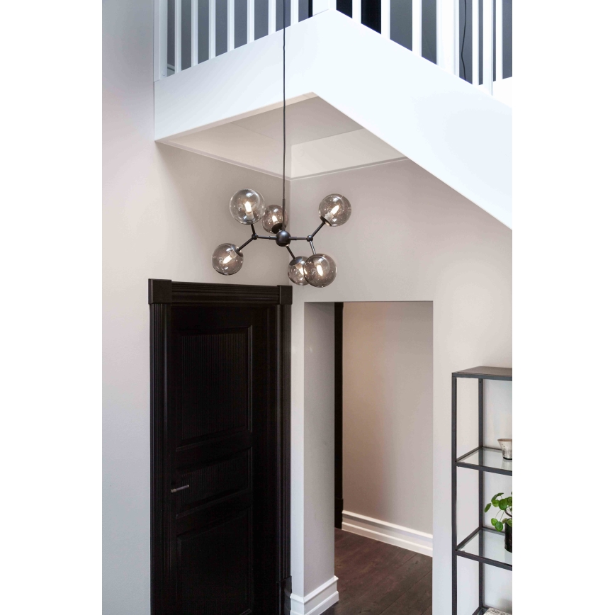 Halo Design 738823 - Pakabinamas šviestuvas ATOM 6xG9/28W/230V skersmuo 57 cm juoda/dūminė juoda