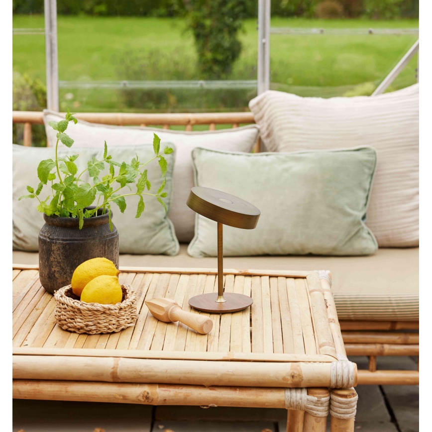 Halo Design 745784 - LED su reguliuojamu ryškumu įkraunama stalinė lempa ON THE MOVE LED/2,5W/4000 mAh žalvaris/mediena