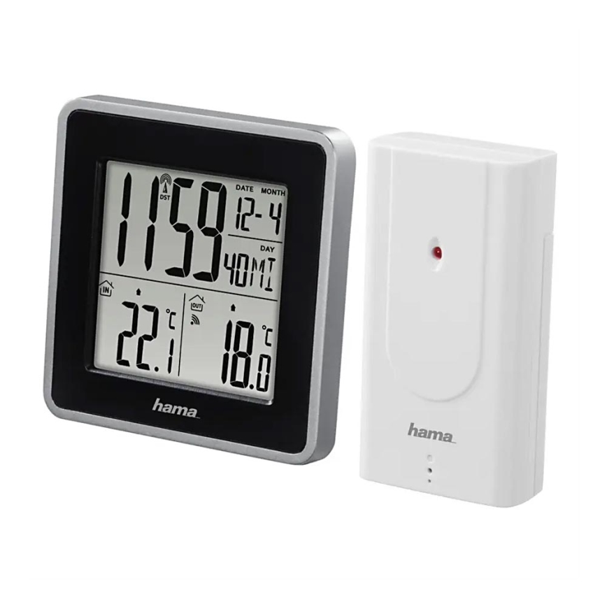 Hama - Orų stotis su LCD ekranu ir žadintuvas 2xAA + 2xAA juoda/pilka
