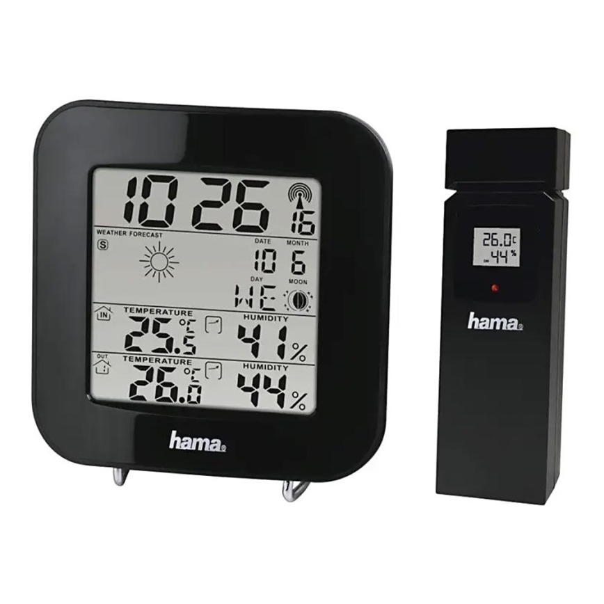 Hama - Orų stotis su LCD ekranu ir žadintuvas 2xAA + 2xAAA juoda