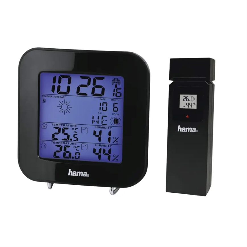 Hama - Orų stotis su LCD ekranu ir žadintuvas 2xAA + 2xAAA juoda