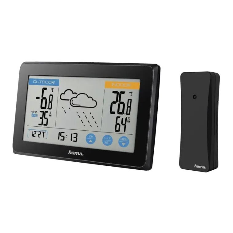 Hama - Orų stotis su spalvotu LCD ekranu 3xAAA/2xAAA  juoda