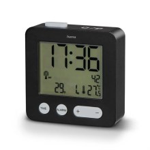 Hama - Žadintuvas su LCD ekranu ir termometru 2xAAA juodos spalvos