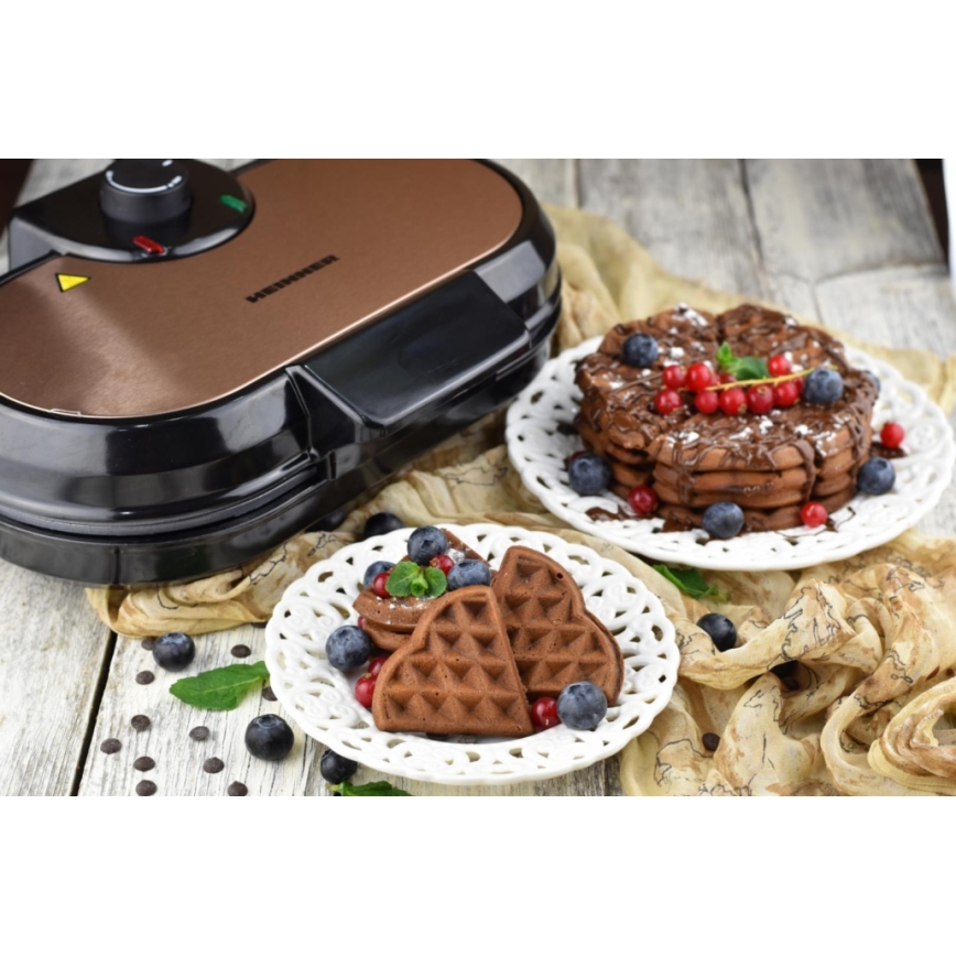 Heinner HWF-1000CR - Vaflių keptuvė 1000W/230V juoda/rožinio aukso