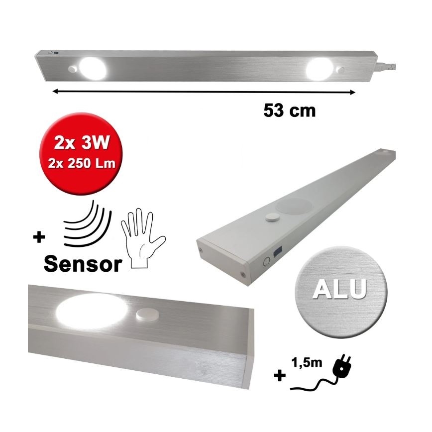 HiLite - LED virtuvės šviestuvas, kabinamas po spintele su jutikliu BERN 2xLED/3W/230V 4000K