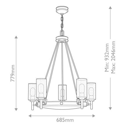 Hinkley - pakabinama liustra COLLIER ant grandinės, 5xE27/40W/230V, skersmuo 68,5 cm, juoda
