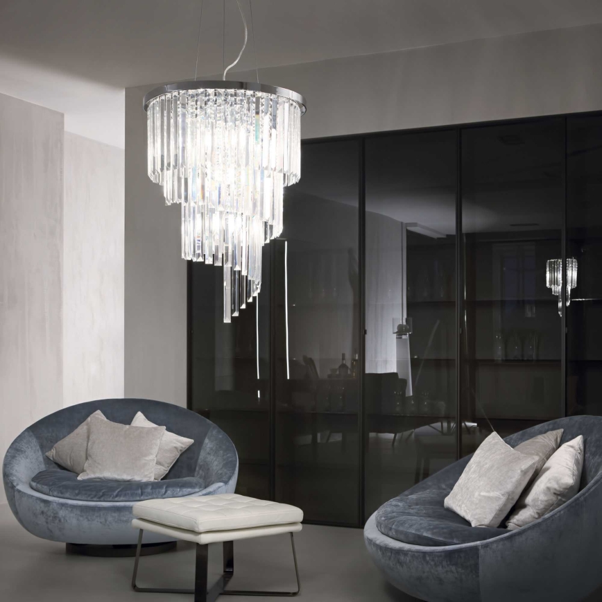 Ideal Lux - Krištolinis pakabinamas sietynas CARLTON 12xE14/40W/230V diametras 50 cm blizgus chromas