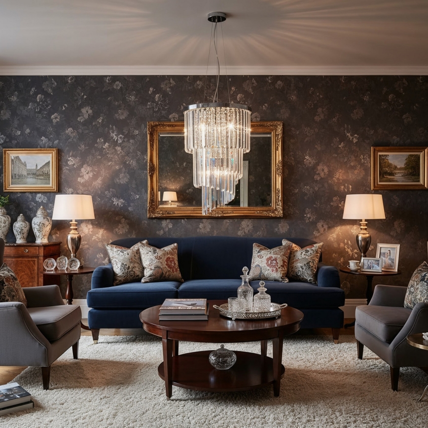 Ideal Lux - Krištolinis pakabinamas sietynas CARLTON 8xE14/40W/230V diametras 40 cm blizgus chromas