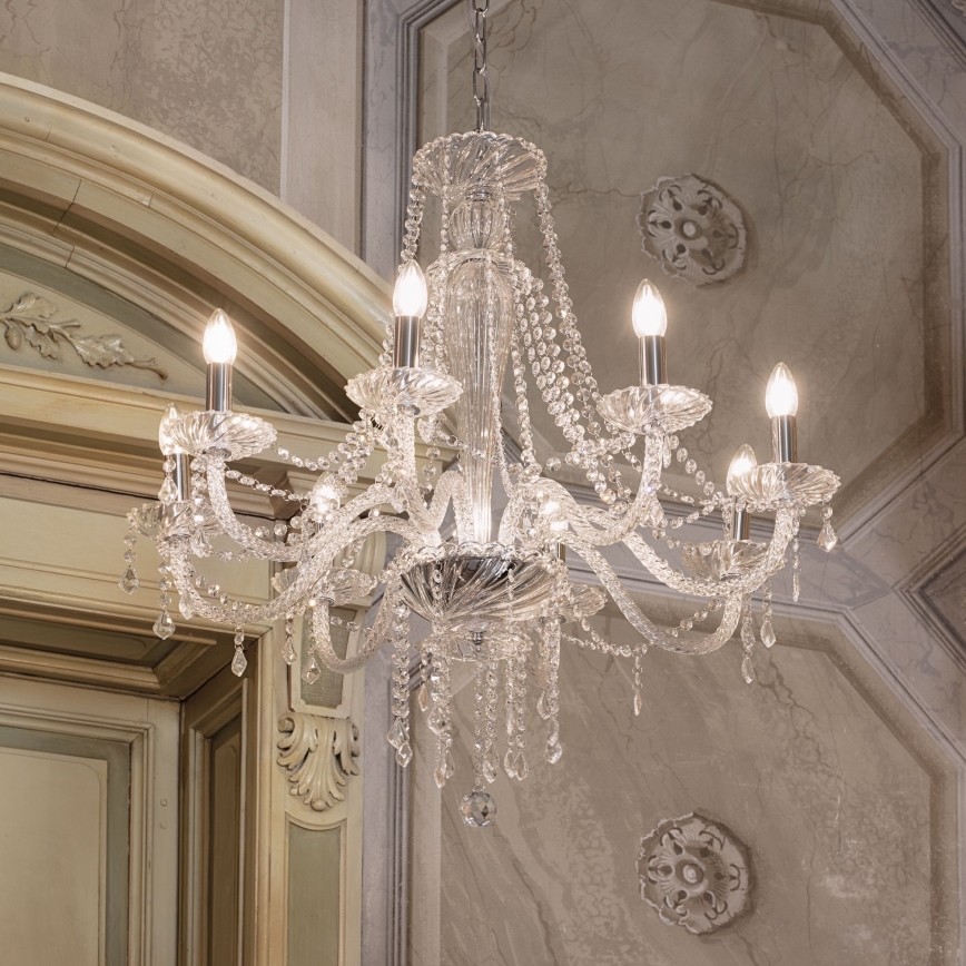 Ideal Lux - Krištolinis sietynas ant grandinės AMADEUS 8xE14/40W/230V diametras 80 cm permatoma