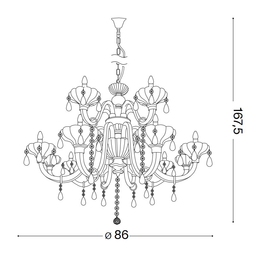 Ideal Lux - Krištolinis sietynas ant grandinės CONTINENTAL 12xE14/40W/230V diametras 86 cm permatoma