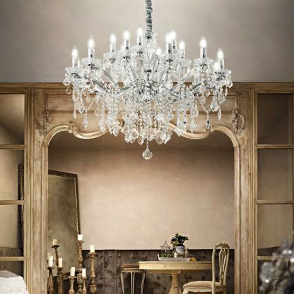 Ideal Lux - Krištolinis sietynas ant grandinės FLORIAN 18xE14/40W/230V diametras 86 cm permatoma