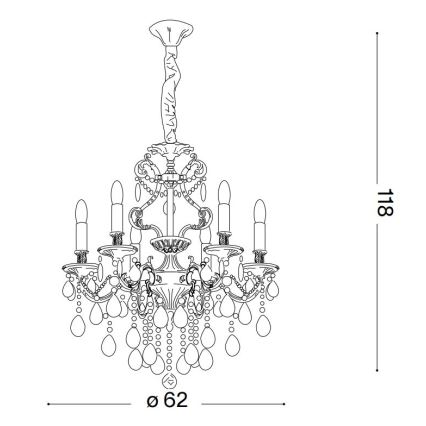 Ideal Lux - Krištolinis sietynas ant grandinės GIOCONDA 6xE14/40W/230V diametras 62 cm auksas