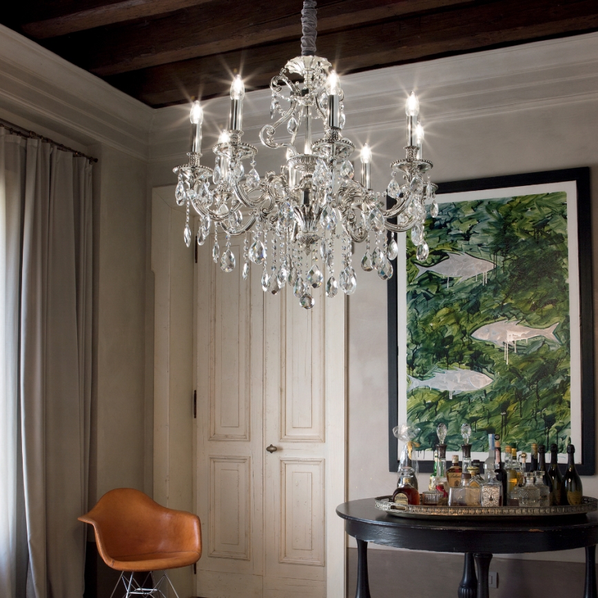 Ideal Lux - Krištolinis sietynas ant grandinės GIOCONDA 8xE14/40W/230V diametras 73 cm sidabras