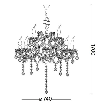 Ideal Lux - Krištolinis sietynas ant grandinės NAPOLEON 12xE14/40W/230V diametras 74 cm auksas