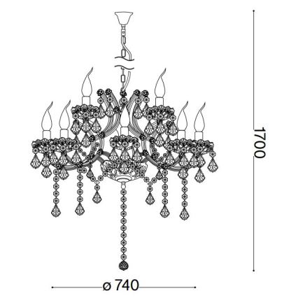 Ideal Lux - Krištolinis sietynas ant grandinės NAPOLEON 12xE14/40W/230V diametras 74 cm blizgus chromas