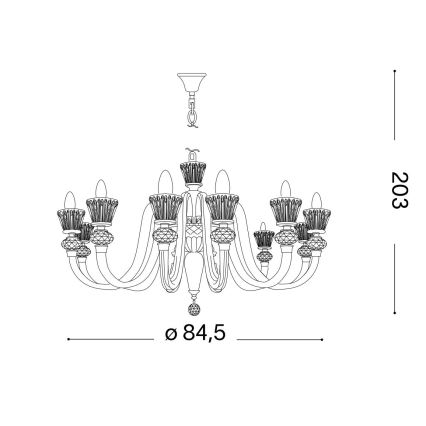 Ideal Lux - Krištolinis sietynas ant grandinės STRAUSS 12xE14/40W/230V diametras 84,5 cm žalvaris
