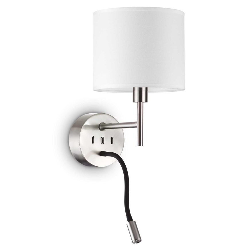 Ideal Lux - LED Lankstus lempa su laikikliu KOMPLEKTAS UP 1xE27/42W + LED/3W/230V CRI 90 USB blizgus chromas