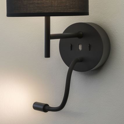 Ideal Lux – LED  Lanksti sieninė lempa su laikikliu SET UP 1xE27/42W + LED/3W/230V CRI 90 USB juoda