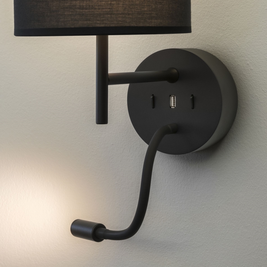 Ideal Lux – LED  Lanksti sieninė lempa su laikikliu SET UP 1xE27/42W + LED/3W/230V CRI 90 USB juoda