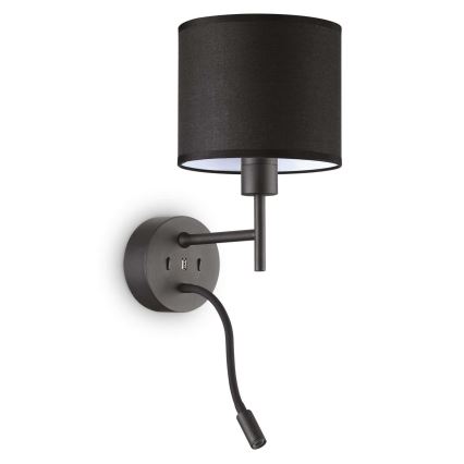 Ideal Lux – LED  Lanksti sieninė lempa su laikikliu SET UP 1xE27/42W + LED/3W/230V CRI 90 USB juoda