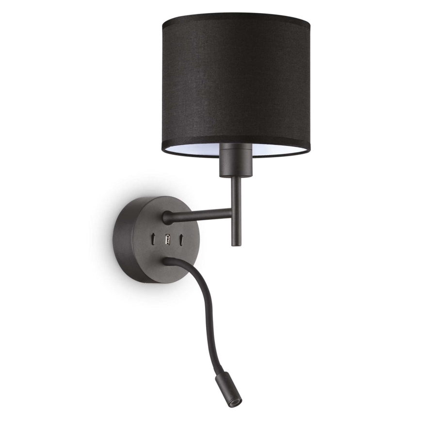 Ideal Lux – LED  Lanksti sieninė lempa su laikikliu SET UP 1xE27/42W + LED/3W/230V CRI 90 USB juoda