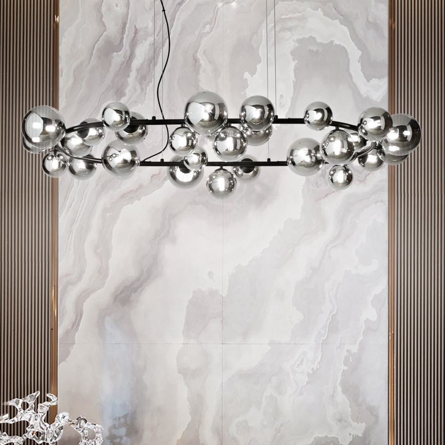 Ideal Lux - pakabinama LED liustra ant laido PERLAGE 30xG9/3W/230V 143 cm juoda/dūminė juoda