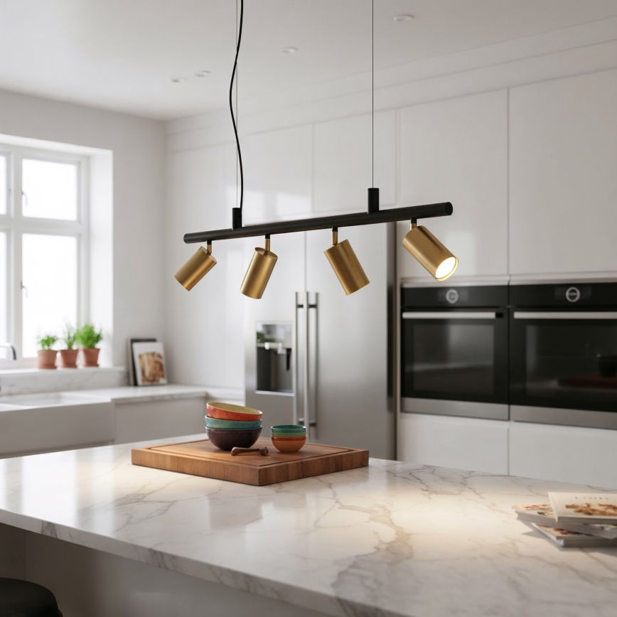 Ideal Lux - LED Pakabinamas sietynas DYNAMITE 4xGU10/7W/230V CRI 90 juoda/žalvaris