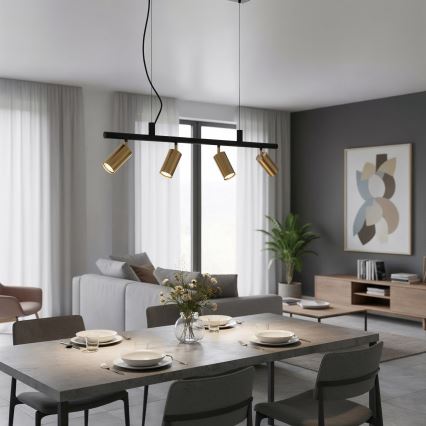 Ideal Lux - LED Pakabinamas sietynas DYNAMITE 4xGU10/7W/230V CRI 90 juoda/žalvaris