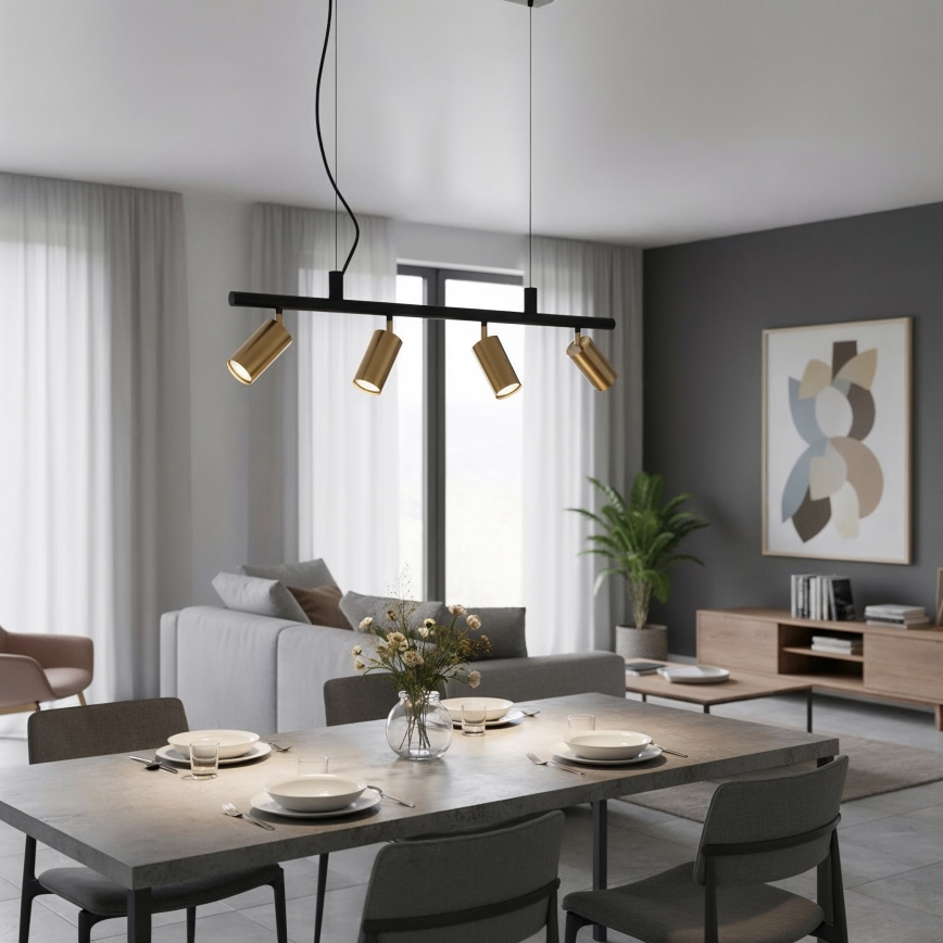 Ideal Lux - LED Pakabinamas sietynas DYNAMITE 4xGU10/7W/230V CRI 90 juoda/žalvaris