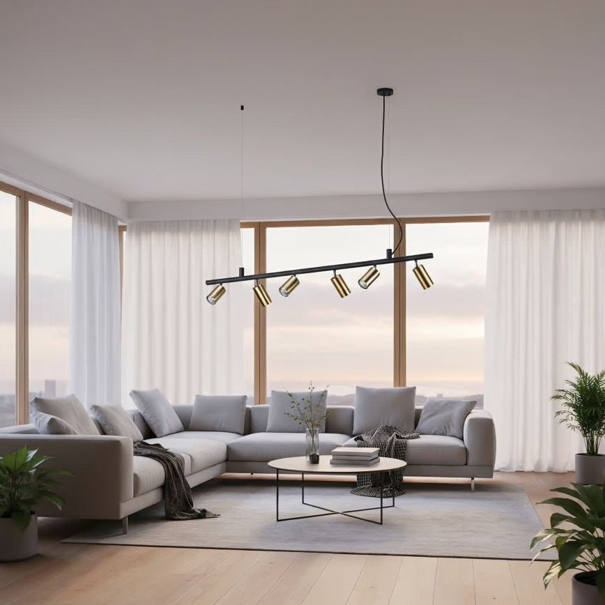 Ideal Lux - LED Pakabinamas sietynas DYNAMITE 6xGU10/7W/230V CRI 90 juoda/žalvaris