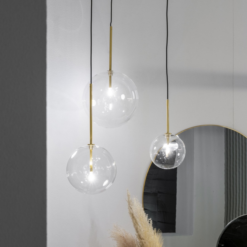 Ideal Lux - LED Pakabinamas sietynas EQUINOXE 1xG4/2W/230V diametras 25 cm žalvaris/permatoma