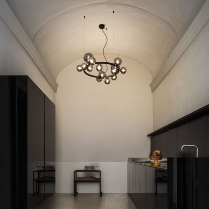 Ideal Lux - LED liustra ant troselio PERLAGE 14xG9/3W/230V skersmuo 85 cm juoda/dūminė juoda