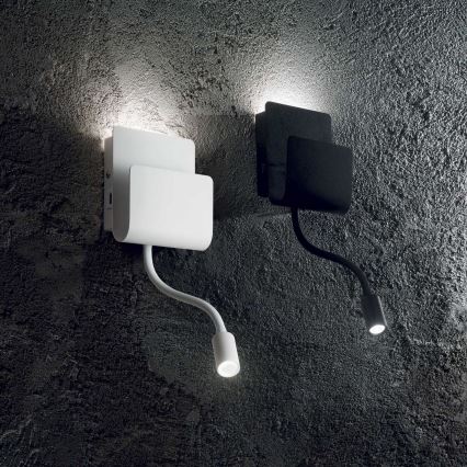 Ideal Lux - LED Sieninis prožektorius su lanksčia maža lempa PROBE LED/9,5W/230V USB CRI 90 balta