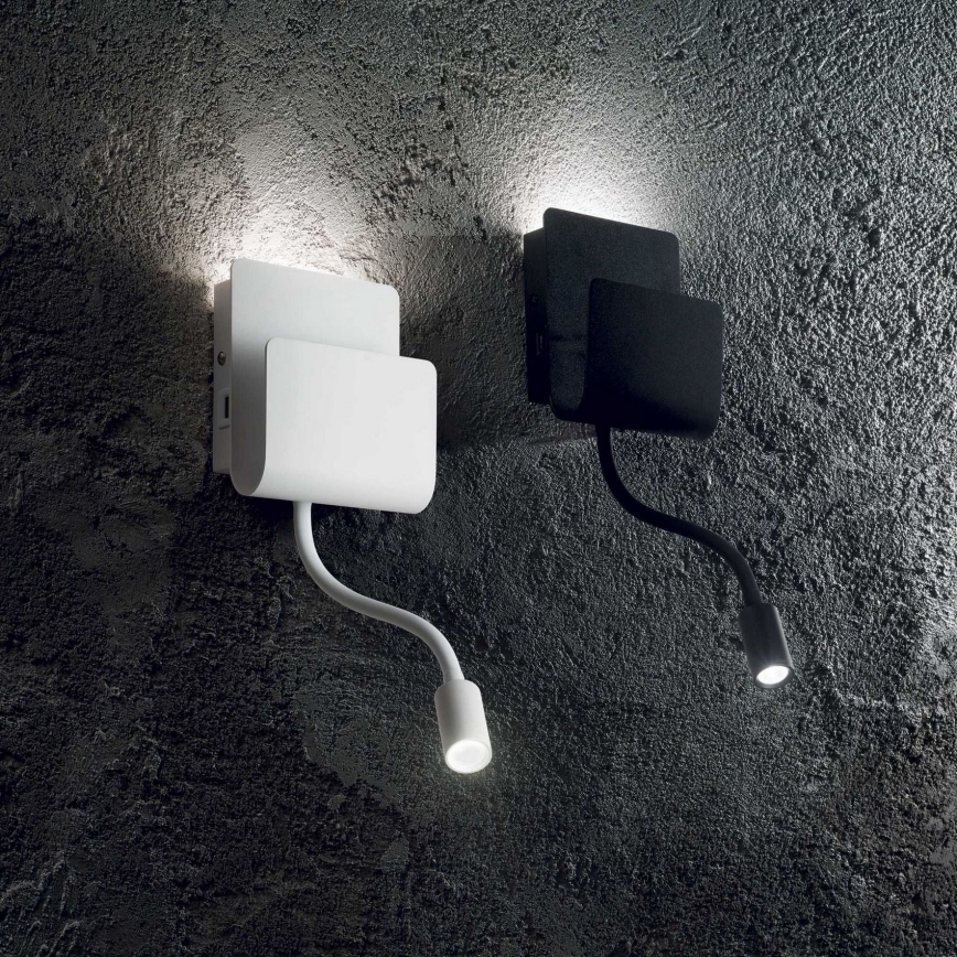 Ideal Lux - LED Sieninis prožektorius su lanksčia maža lempa PROBE LED/9,5W/230V USB CRI 90 balta