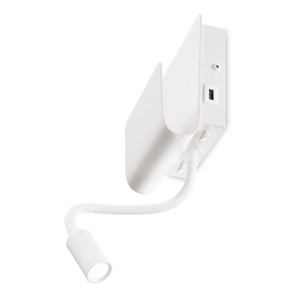 Ideal Lux - LED Sieninis prožektorius su lanksčia maža lempa PROBE LED/9,5W/230V USB CRI 90 balta