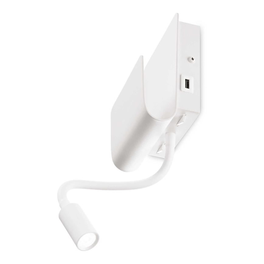 Ideal Lux - LED Sieninis prožektorius su lanksčia maža lempa PROBE LED/9,5W/230V USB CRI 90 balta